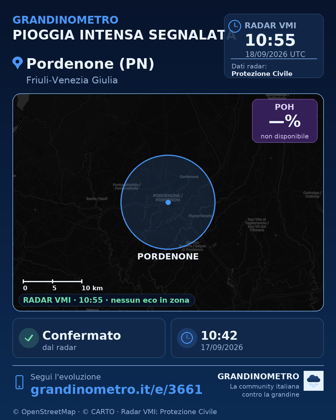 Mappa dell'evento: pioggia intensa a Pordenone (PN)