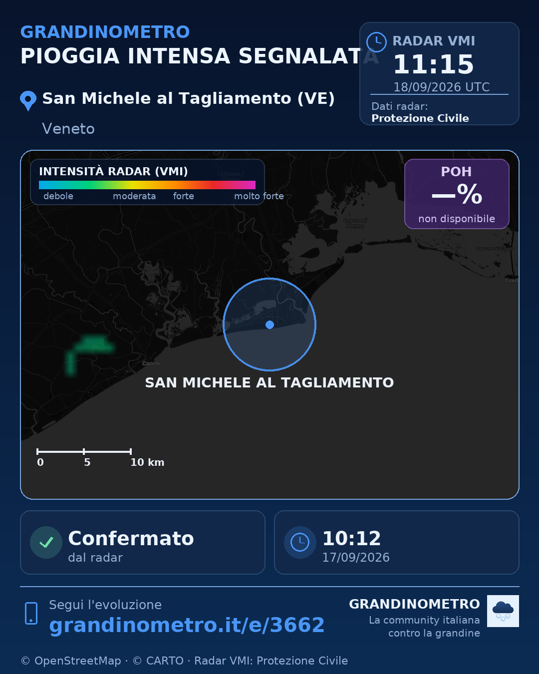 Mappa dell'evento: pioggia intensa a San Michele al Tagliamento (VE)