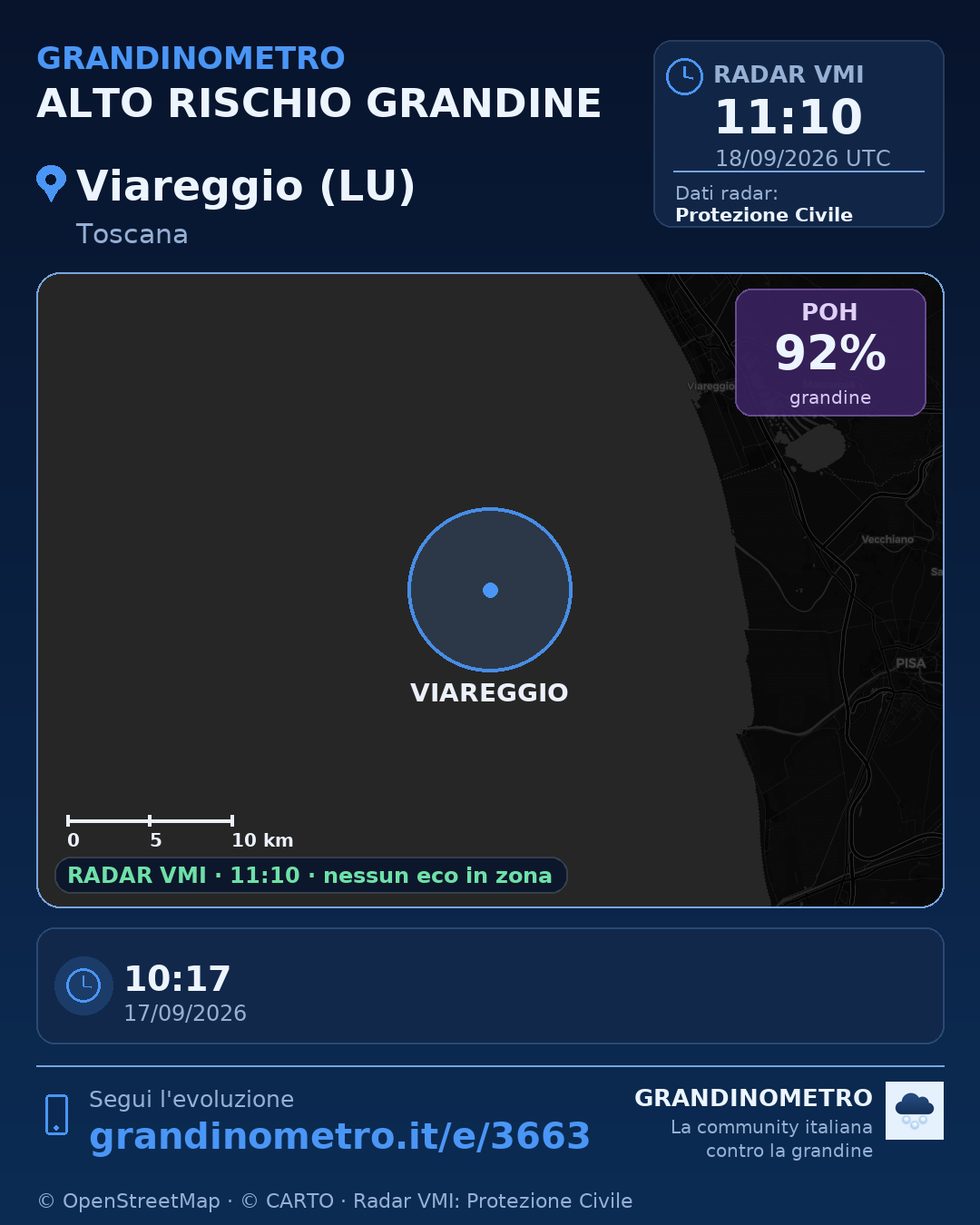 Mappa dell'evento: grandine a Viareggio (LU)