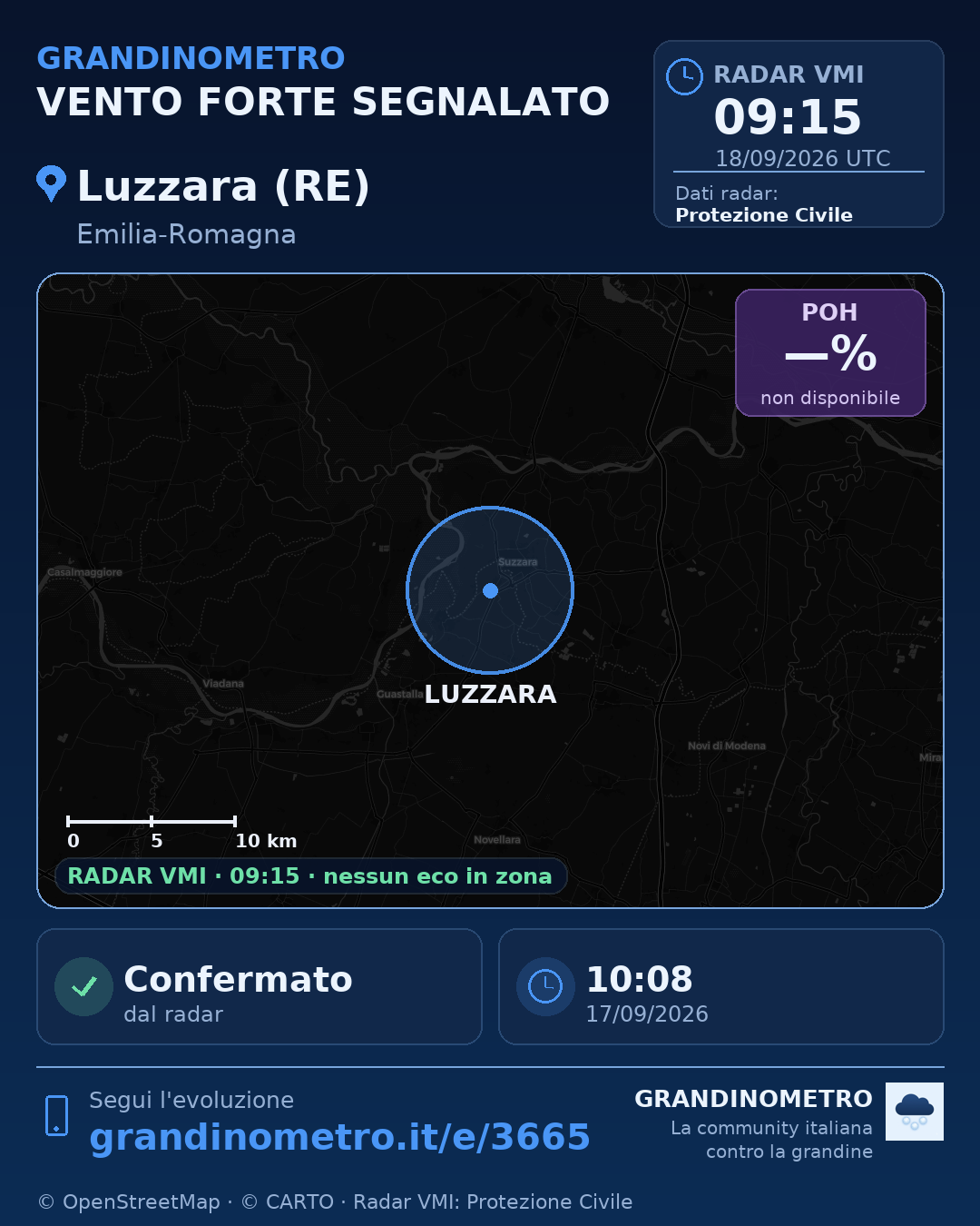 Mappa dell'evento: vento forte a Luzzara (RE)