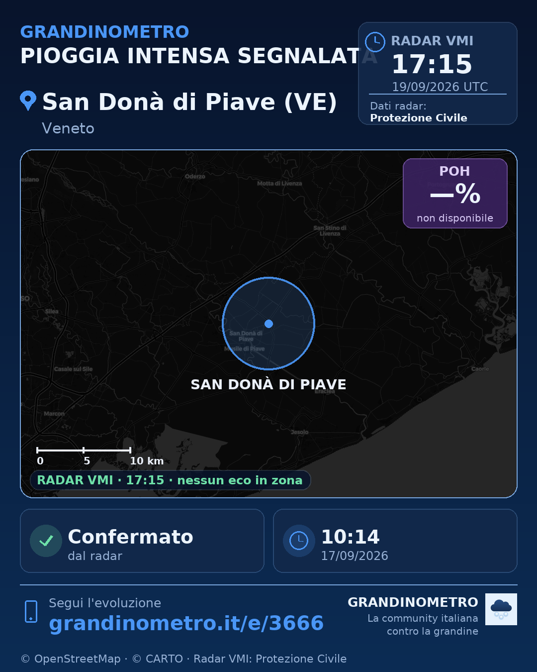 Mappa dell'evento: pioggia intensa a San Donà di Piave (VE)