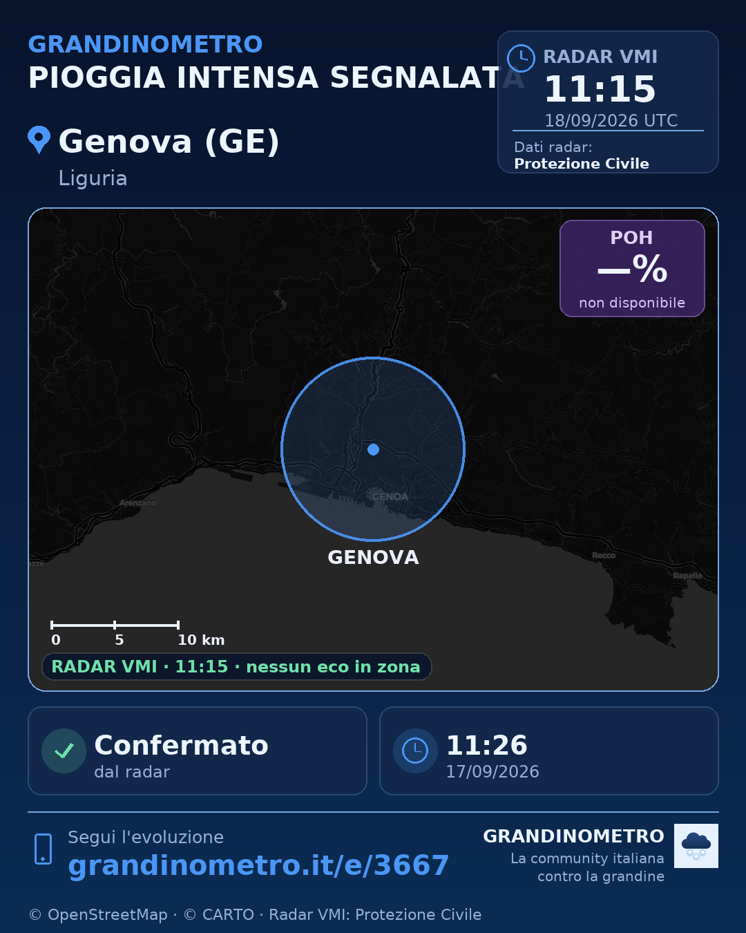 Mappa dell'evento: pioggia intensa a Genova (GE)