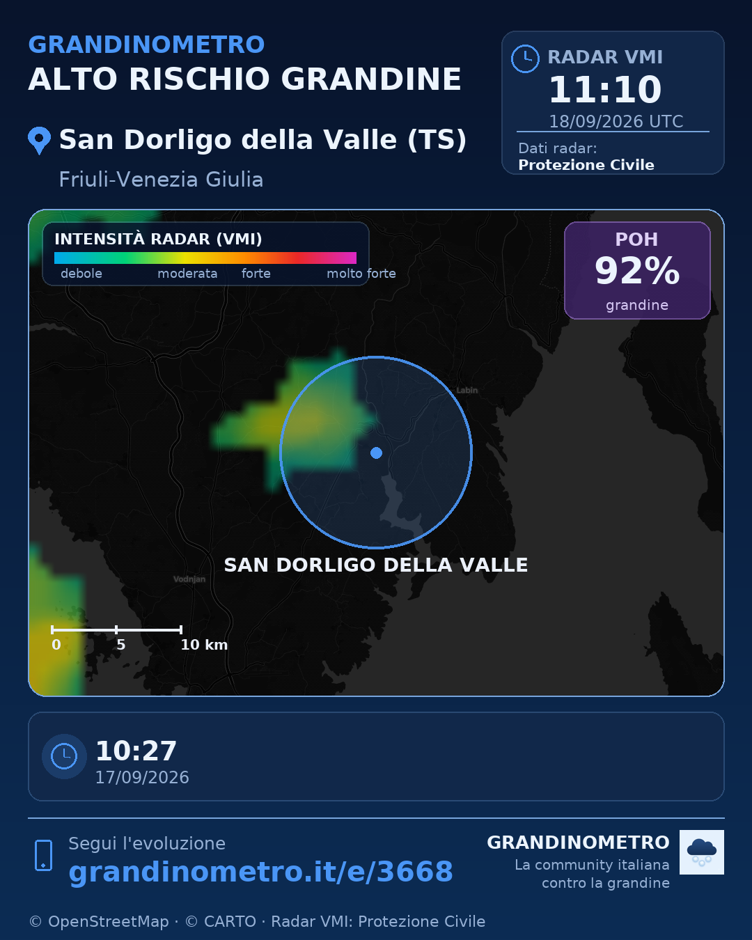 Mappa dell'evento: grandine a San Dorligo della Valle (TS)