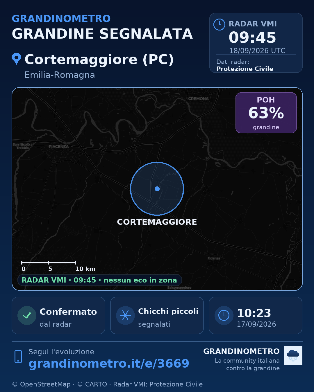 Mappa dell'evento: grandine a Cortemaggiore (PC)
