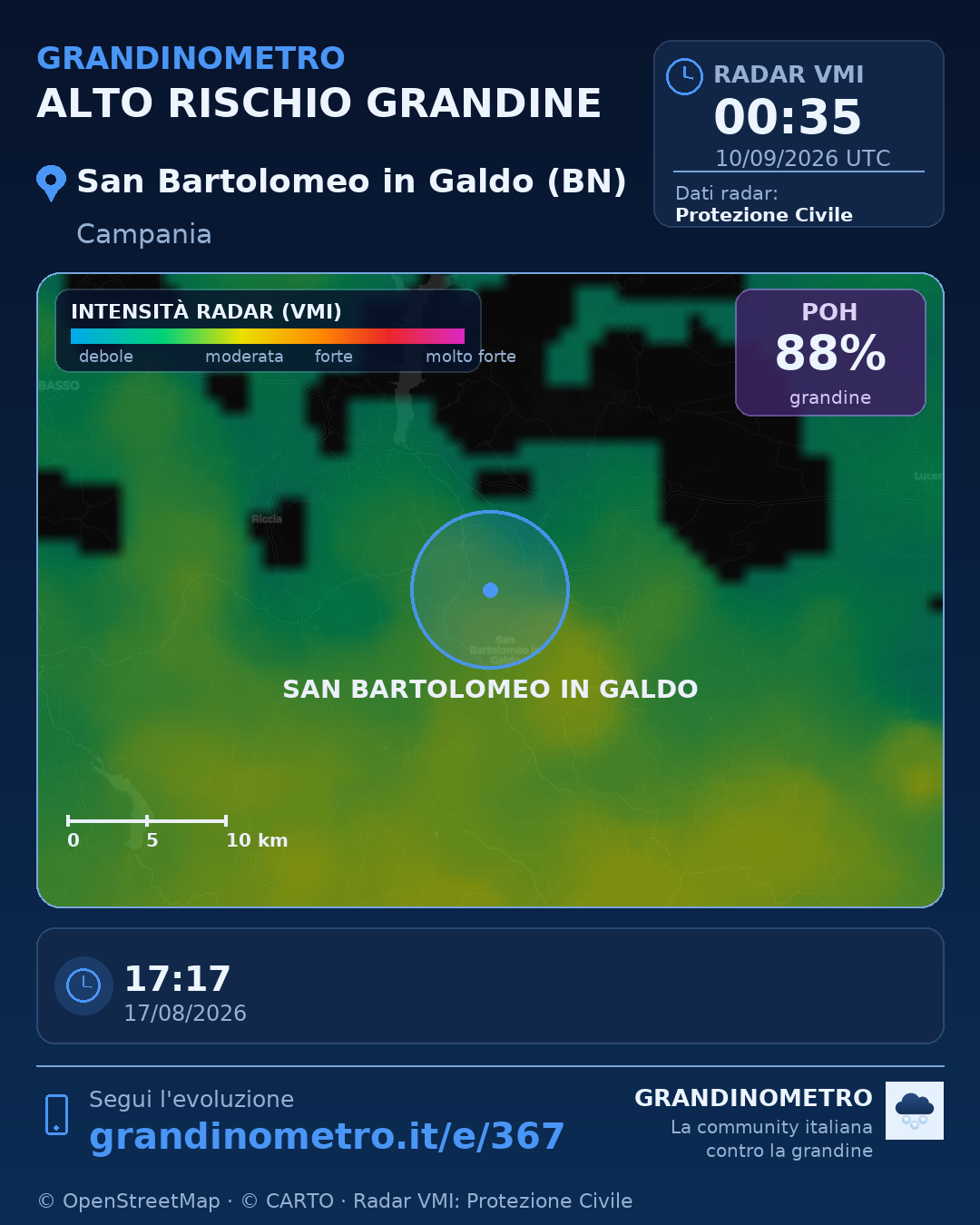 Mappa dell'evento: grandine a San Bartolomeo in Galdo (BN)