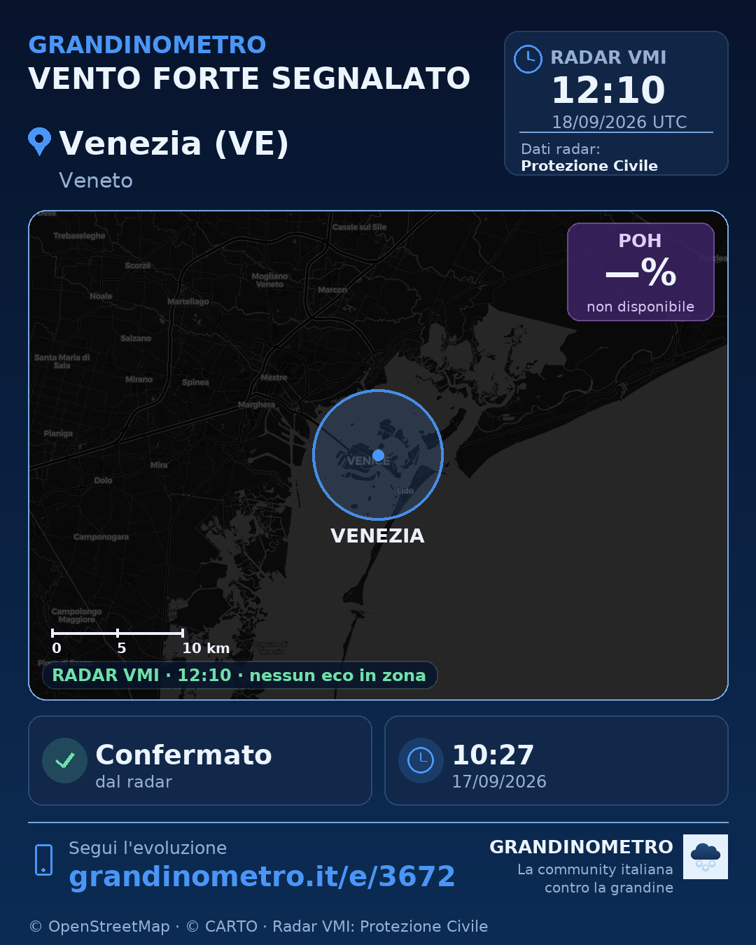 Mappa dell'evento: vento forte a Venezia (VE)