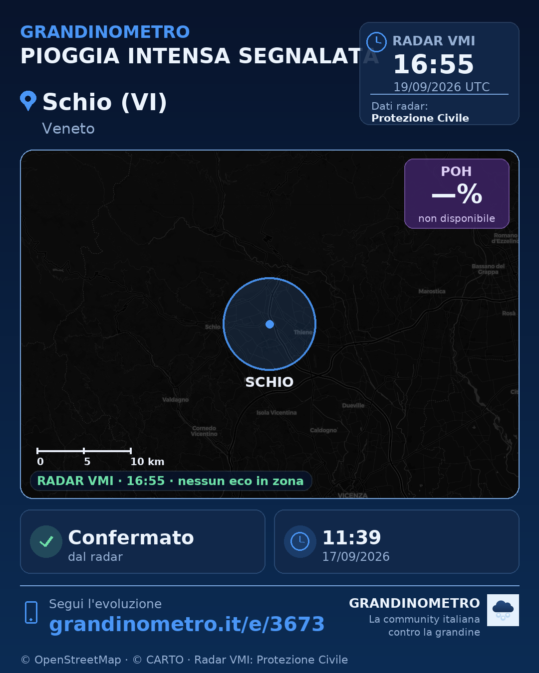 Mappa dell'evento: pioggia intensa a Schio (VI)