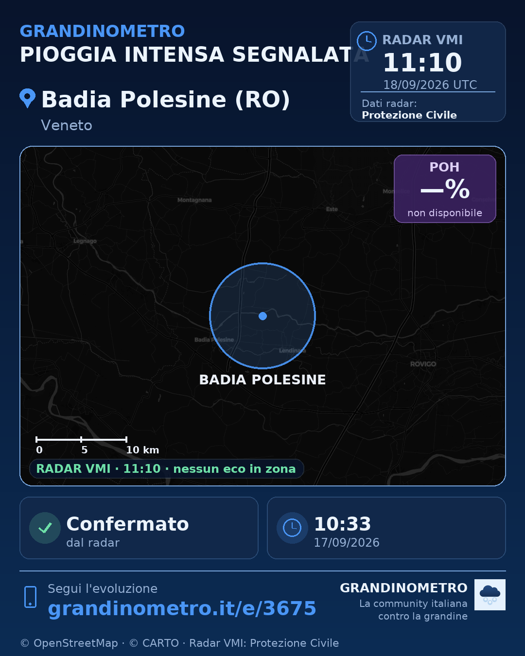 Mappa dell'evento: pioggia intensa a Badia Polesine (RO)