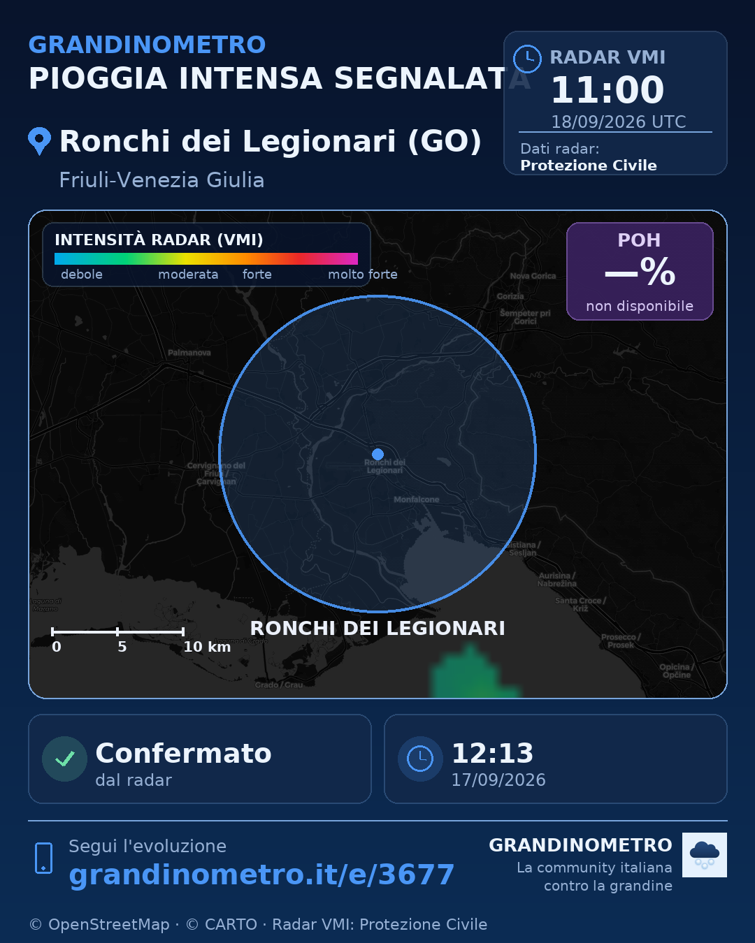 Mappa dell'evento: pioggia intensa a Ronchi dei Legionari (GO)
