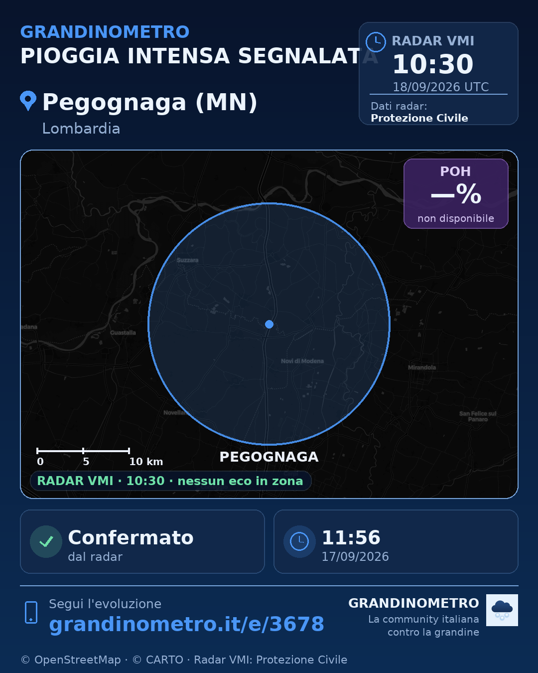 Mappa dell'evento: pioggia intensa a Pegognaga (MN)