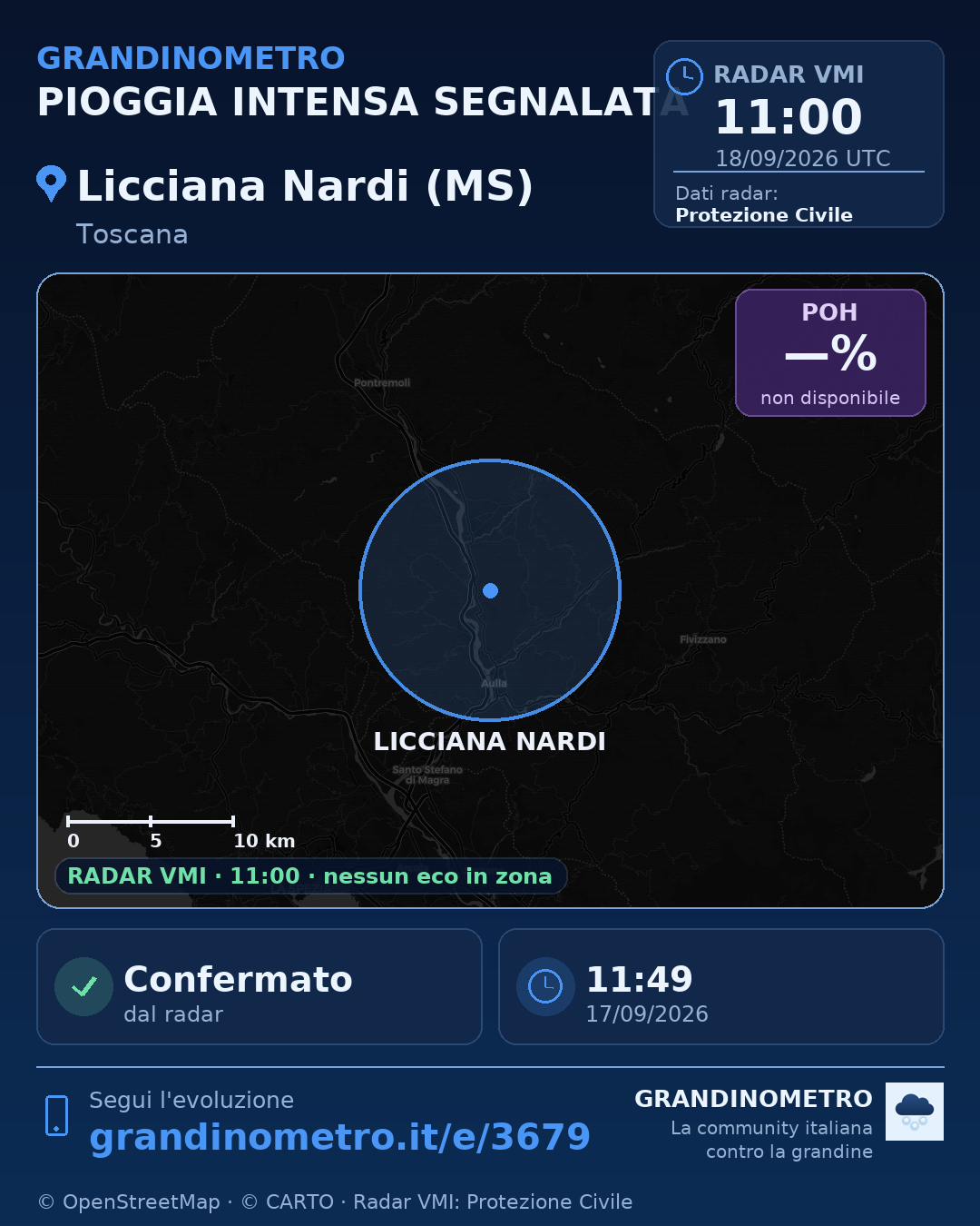 Mappa dell'evento: pioggia intensa a Licciana Nardi (MS)