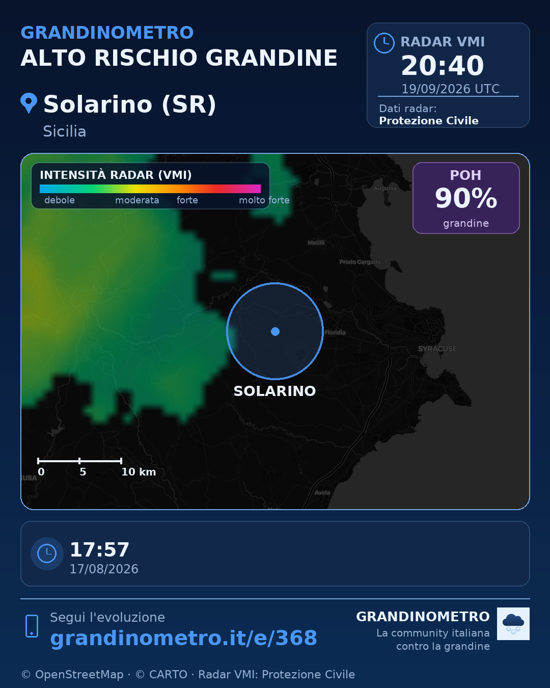 Mappa dell'evento: grandine a Solarino (SR)