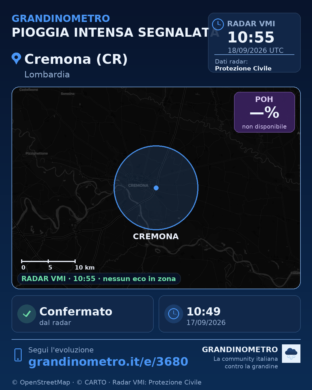 Mappa dell'evento: pioggia intensa a Cremona (CR)