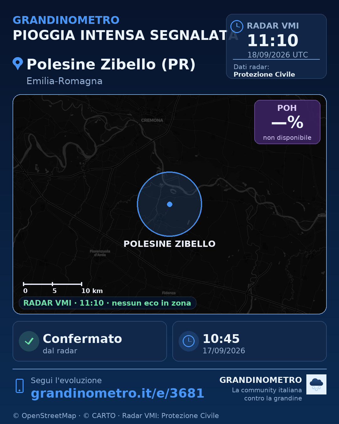 Mappa dell'evento: pioggia intensa a Polesine Zibello (PR)