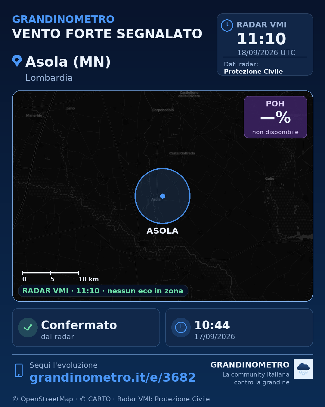Mappa dell'evento: vento forte ad Asola (MN)
