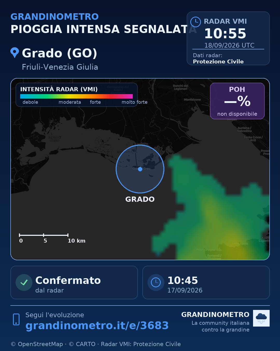 Mappa dell'evento: pioggia intensa a Grado (GO)