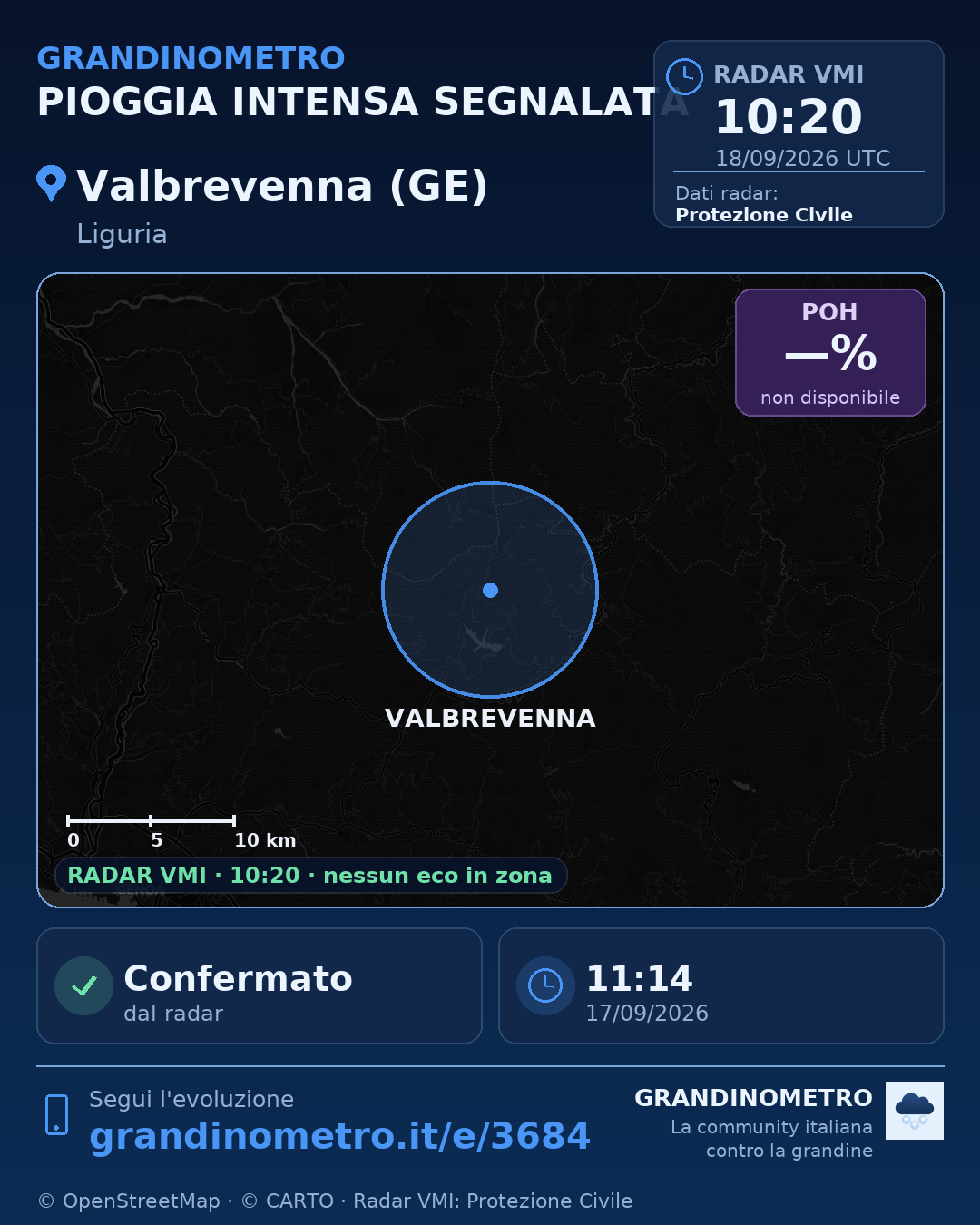 Mappa dell'evento: pioggia intensa a Valbrevenna (GE)
