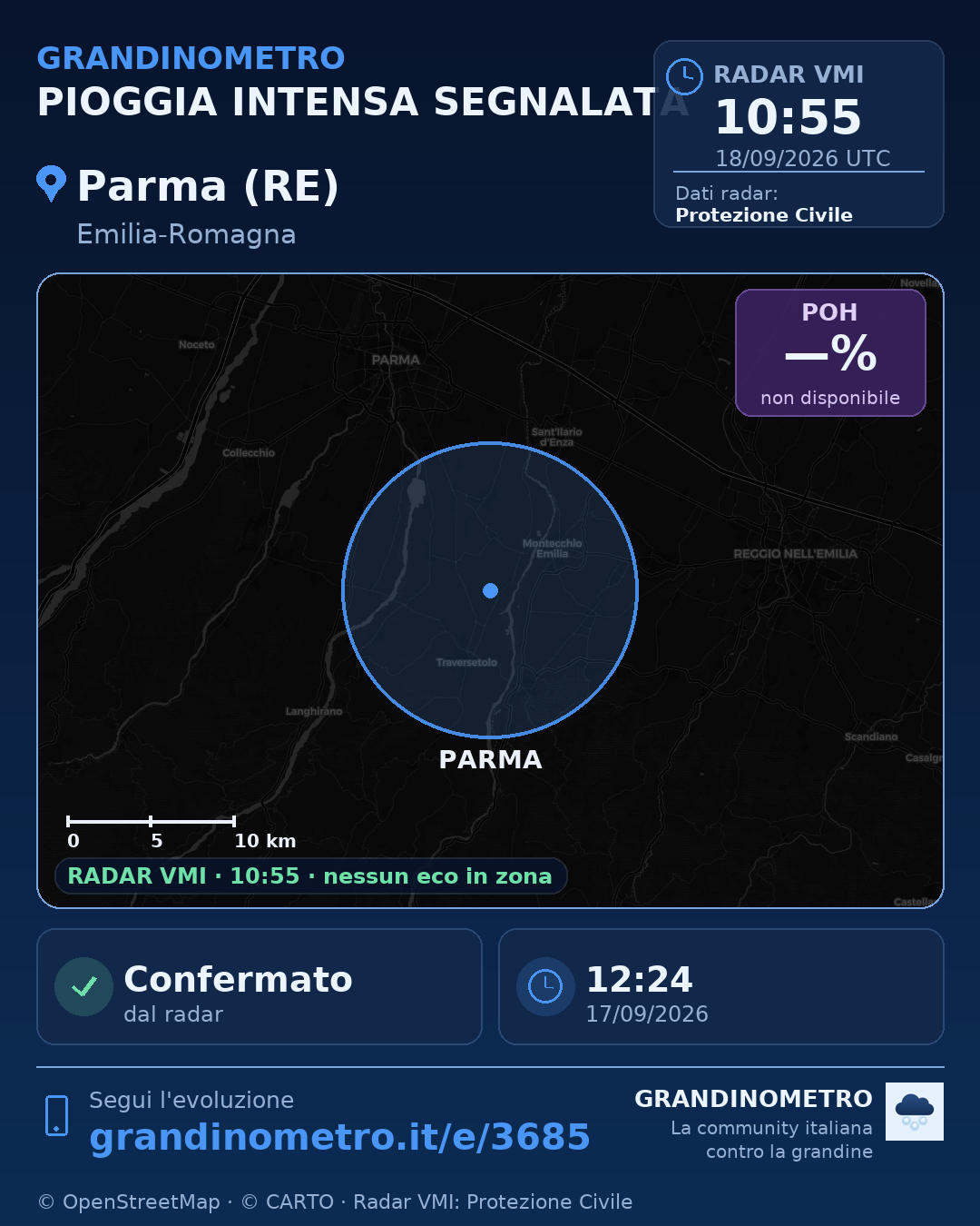 Mappa dell'evento: pioggia intensa a Parma (RE)