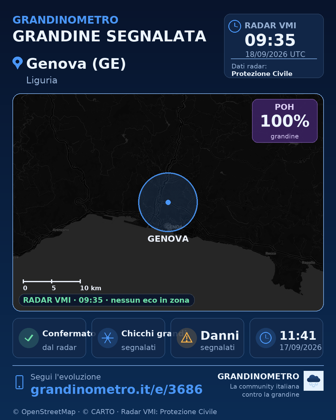 Mappa dell'evento: grandine a Genova (GE)