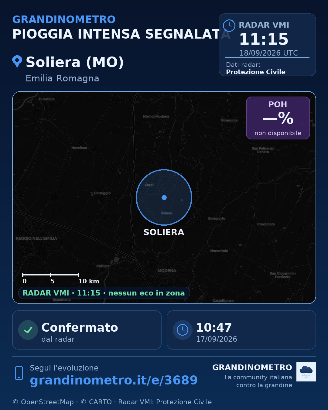 Mappa dell'evento: pioggia intensa a Soliera (MO)