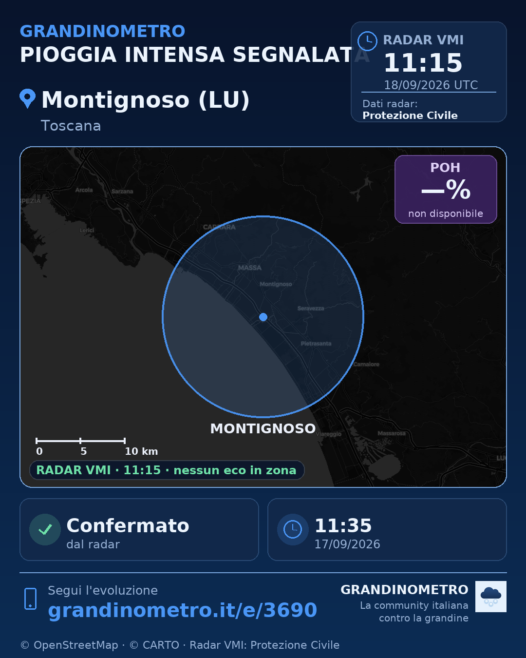 Mappa dell'evento: pioggia intensa a Montignoso (LU)