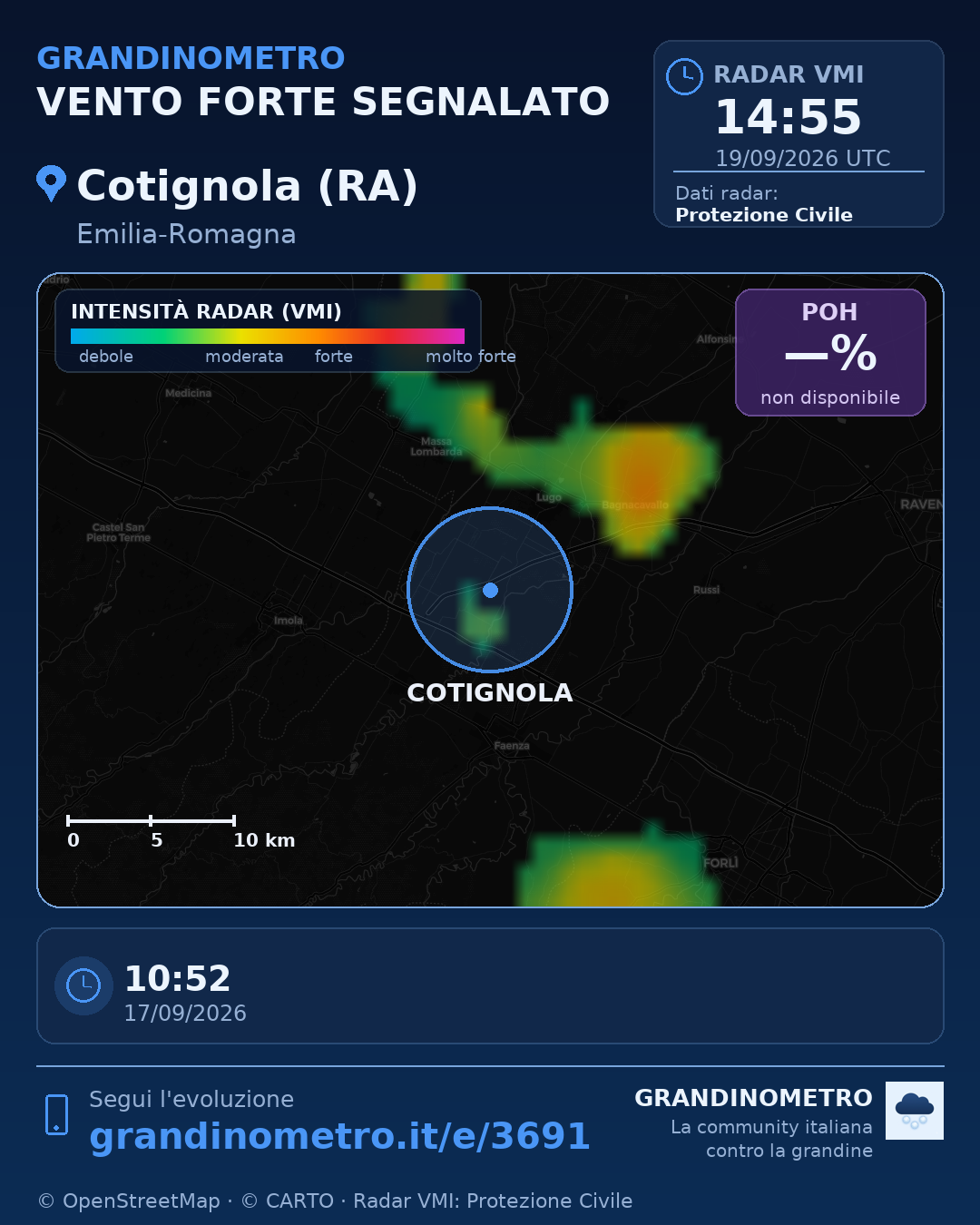 Mappa dell'evento: vento forte a Cotignola (RA)