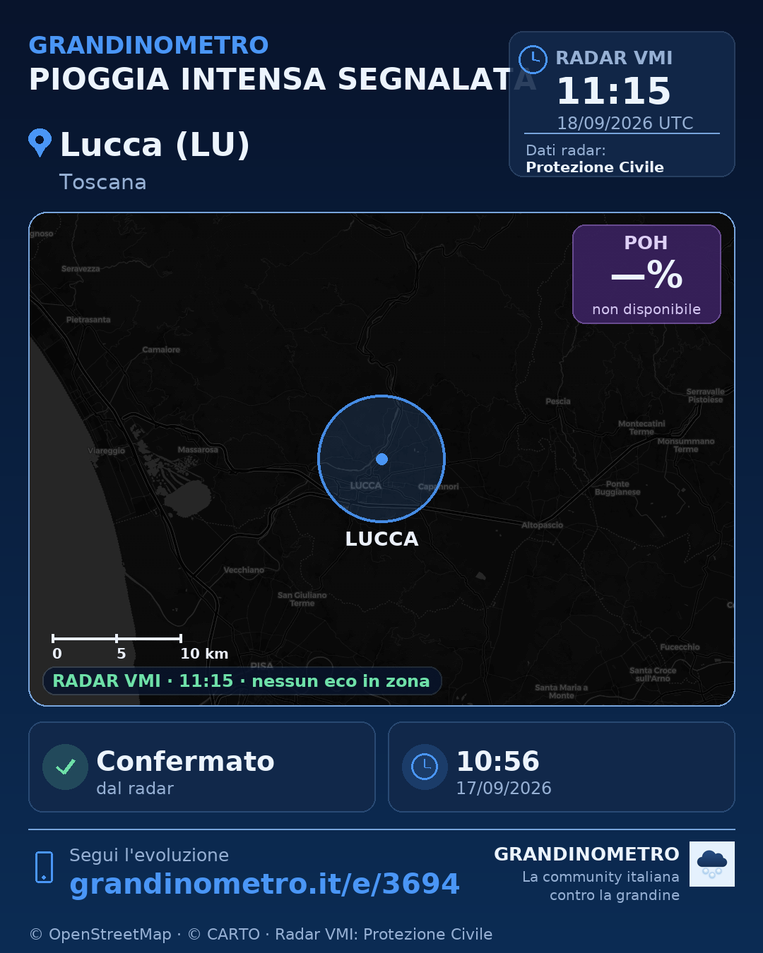 Mappa dell'evento: pioggia intensa a Lucca (LU)