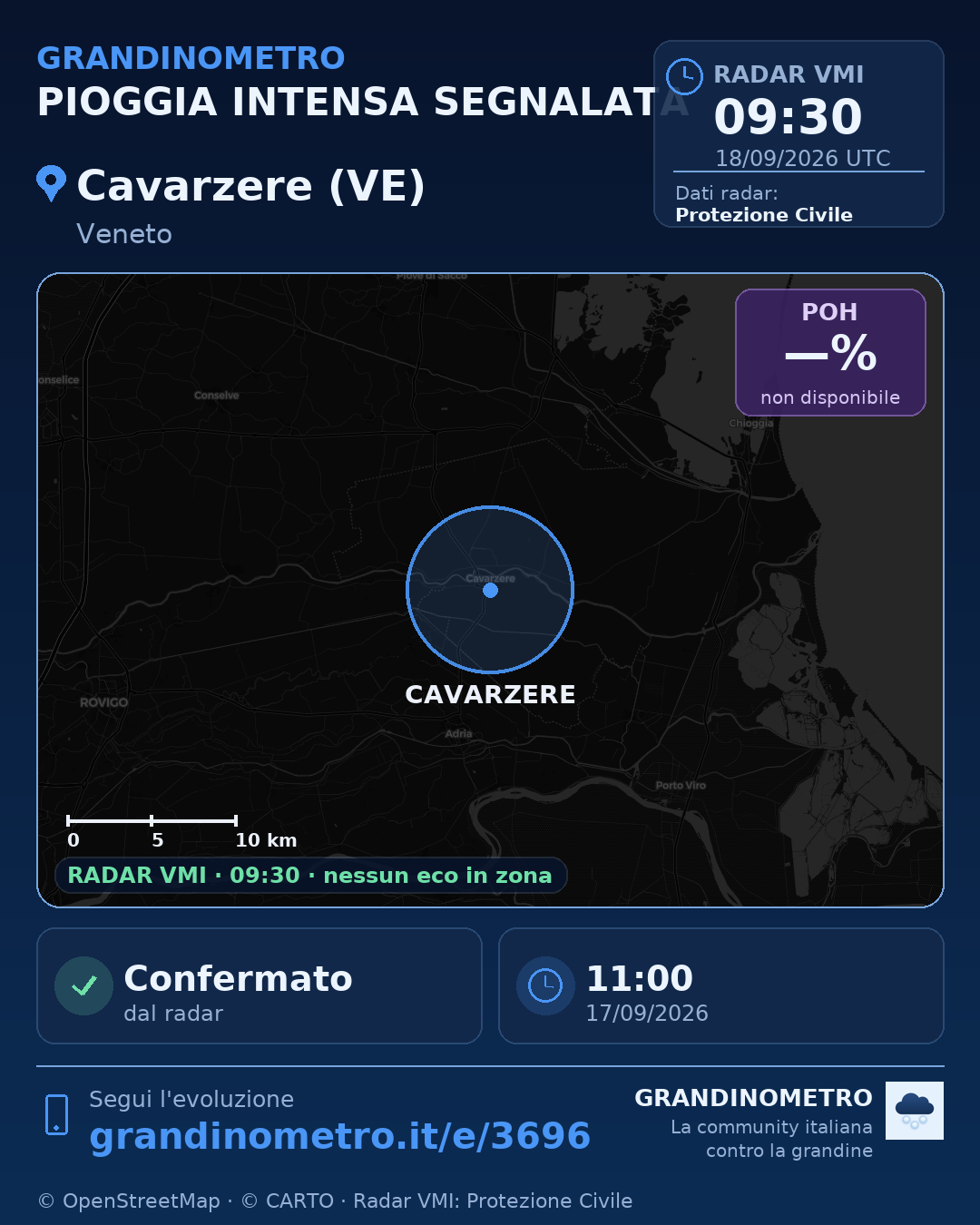 Mappa dell'evento: pioggia intensa a Cavarzere (VE)