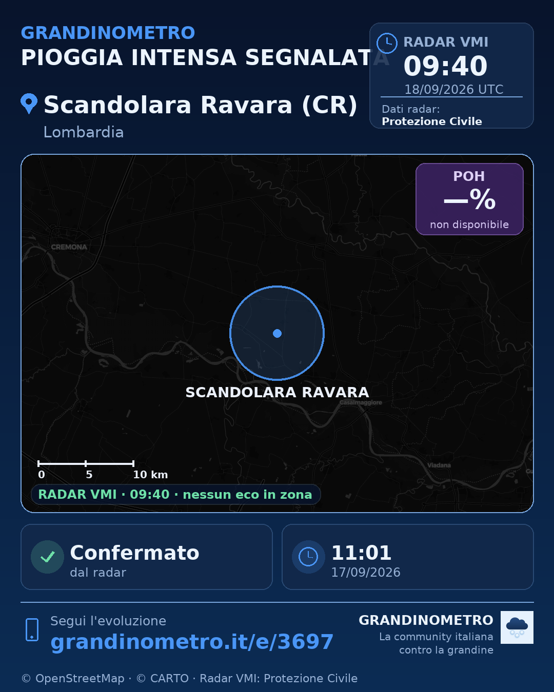 Mappa dell'evento: pioggia intensa a Scandolara Ravara (CR)