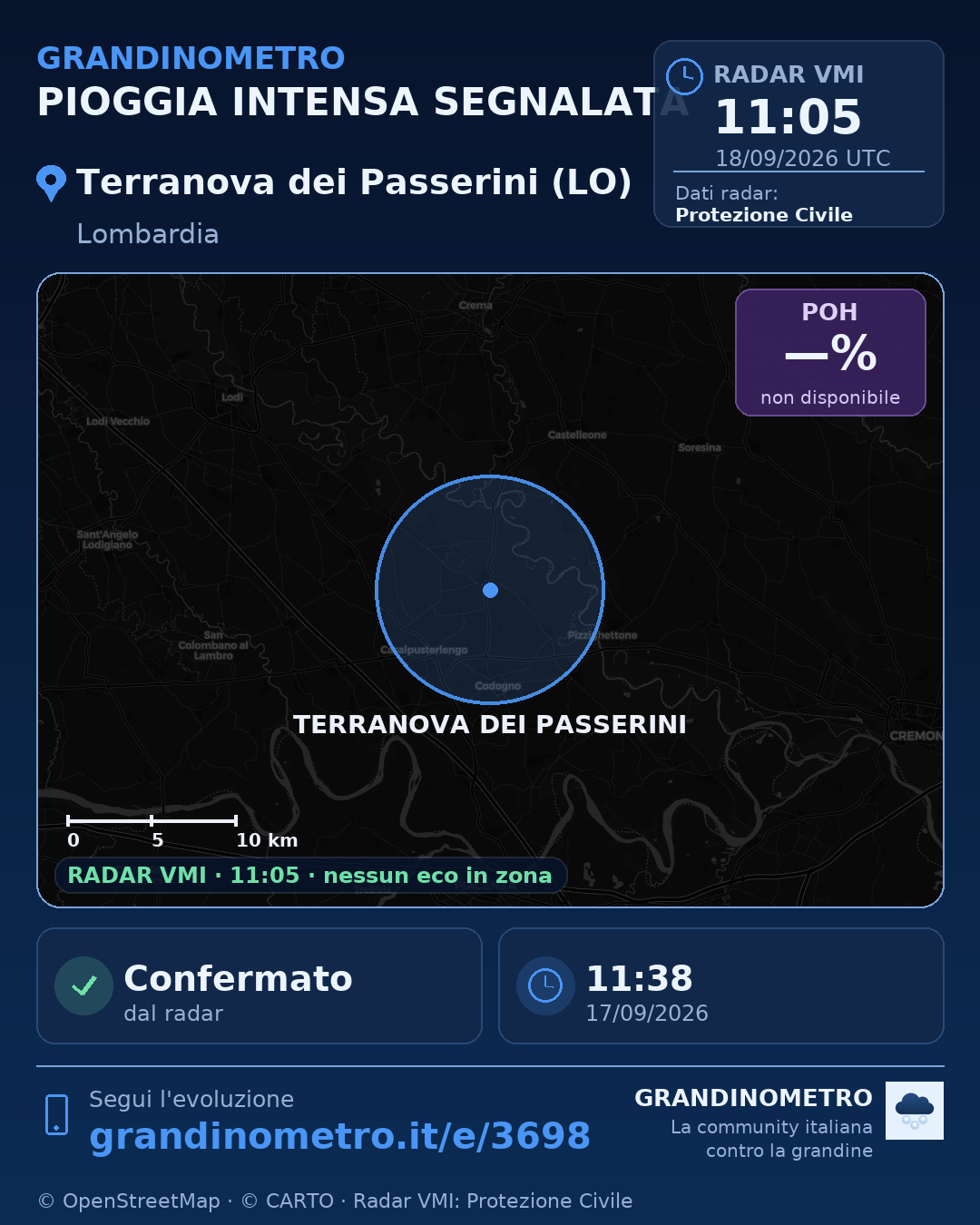 Mappa dell'evento: pioggia intensa a Terranova dei Passerini (LO)