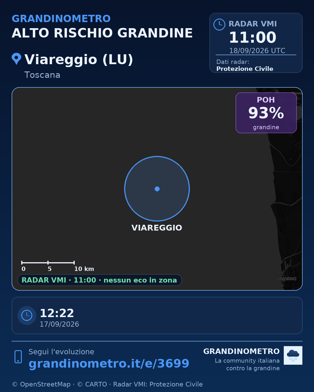 Mappa dell'evento: grandine a Viareggio (LU)