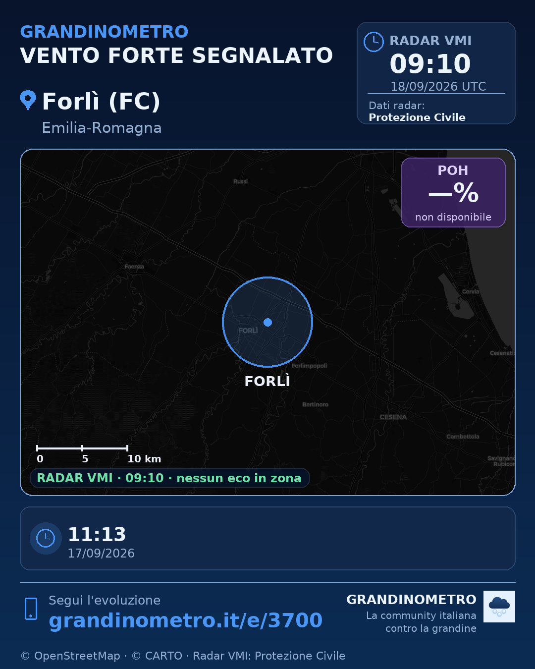 Mappa dell'evento: vento forte a Forlì (FC)
