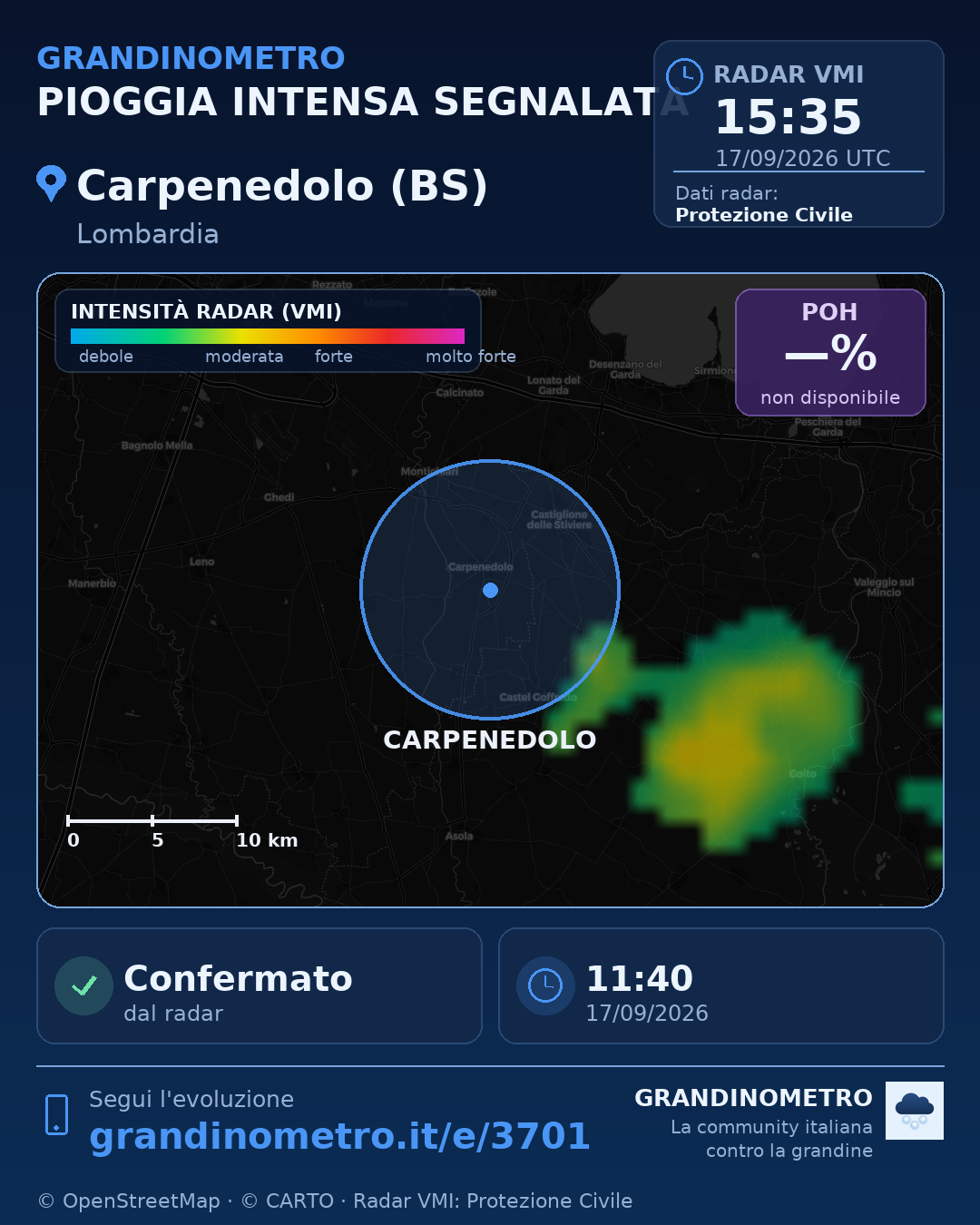 Mappa dell'evento: pioggia intensa a Carpenedolo (BS)