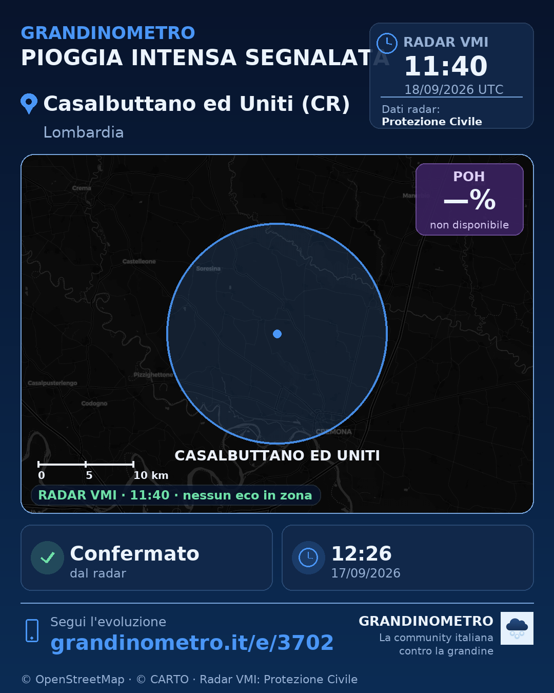 Mappa dell'evento: pioggia intensa a Casalbuttano ed Uniti (CR)
