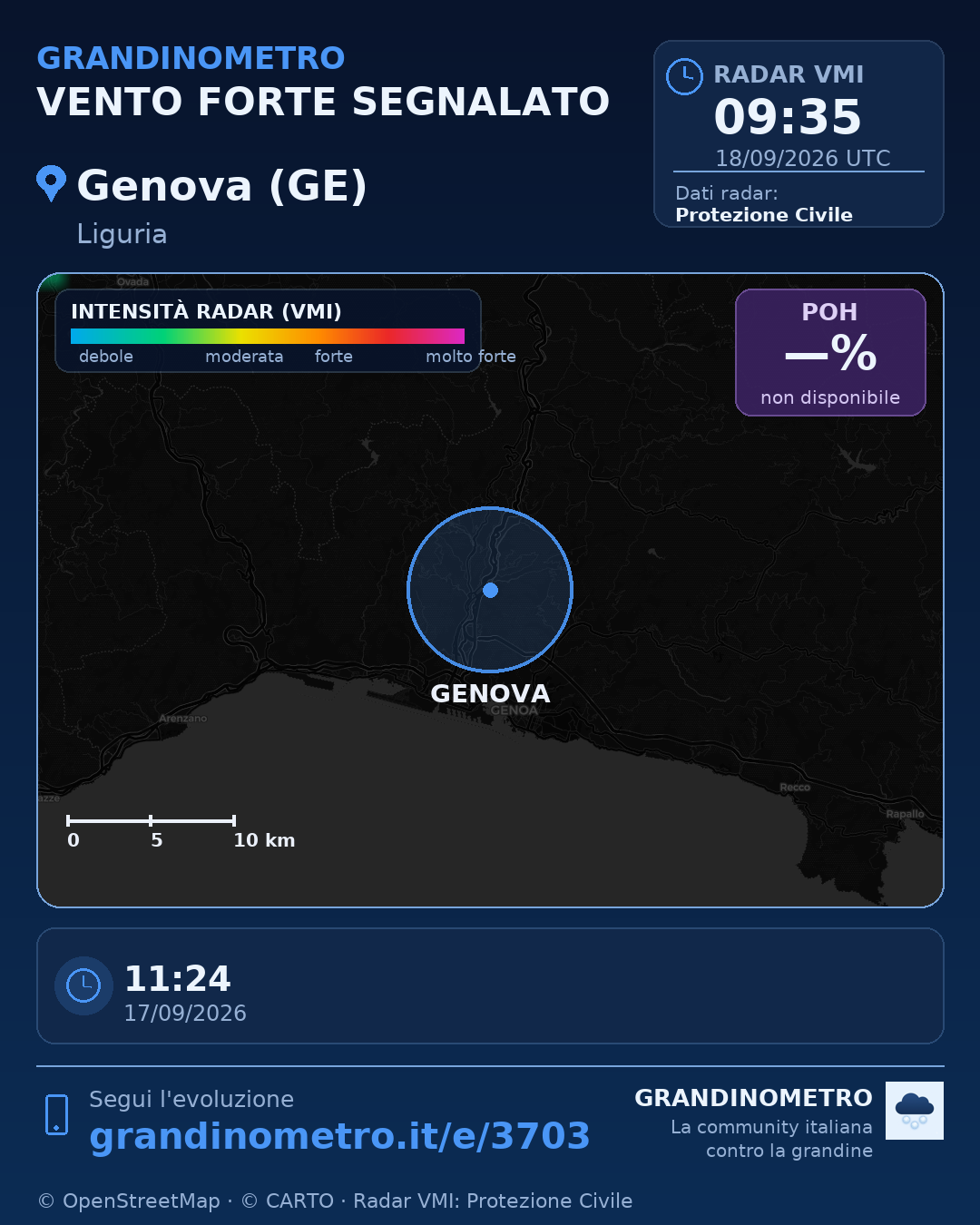 Mappa dell'evento: vento forte a Genova (GE)