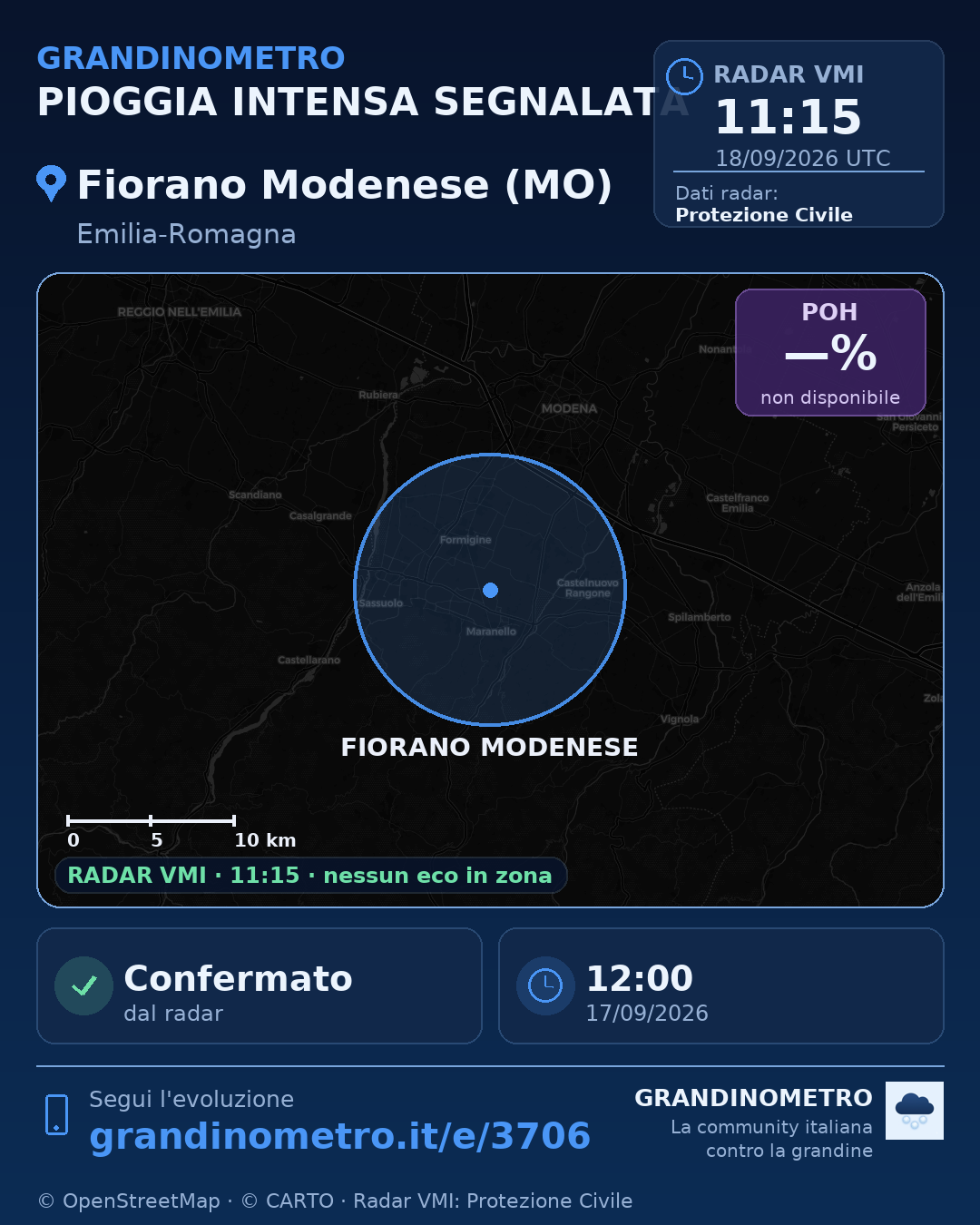 Mappa dell'evento: pioggia intensa a Fiorano Modenese (MO)