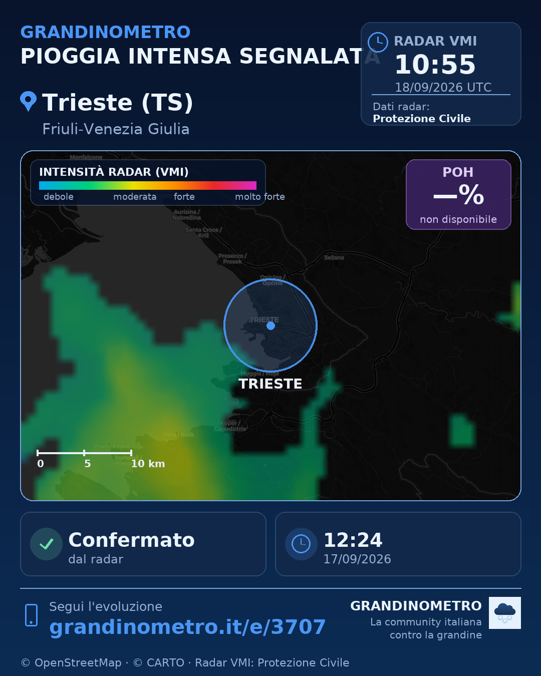 Mappa dell'evento: pioggia intensa a Trieste (TS)