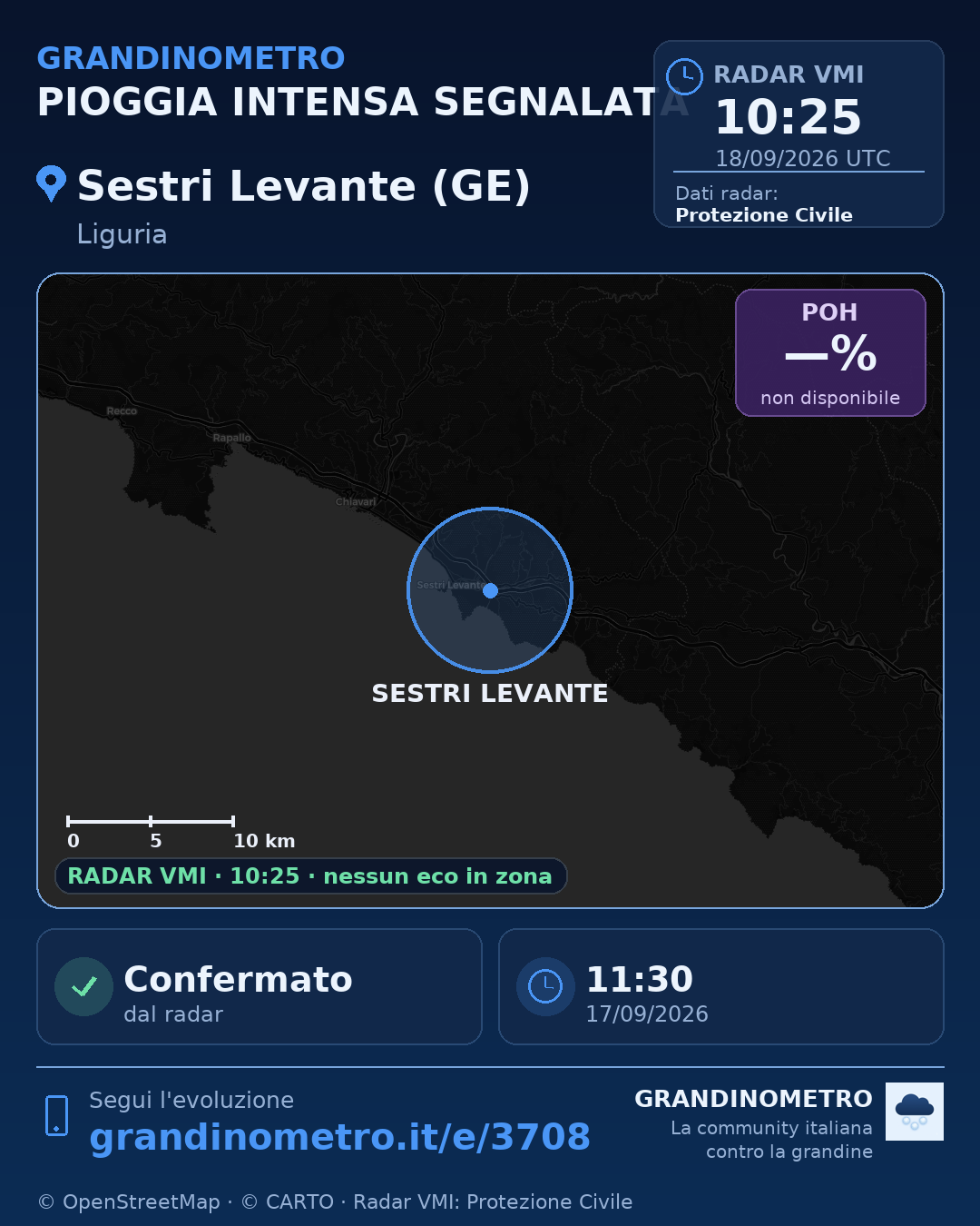 Mappa dell'evento: pioggia intensa a Sestri Levante (GE)