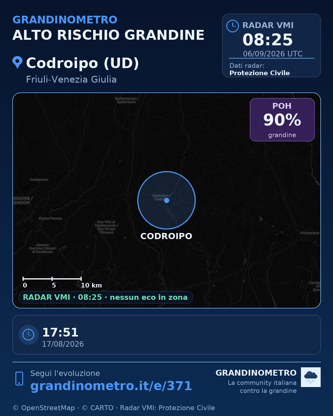 Mappa dell'evento: grandine a Codroipo (UD)