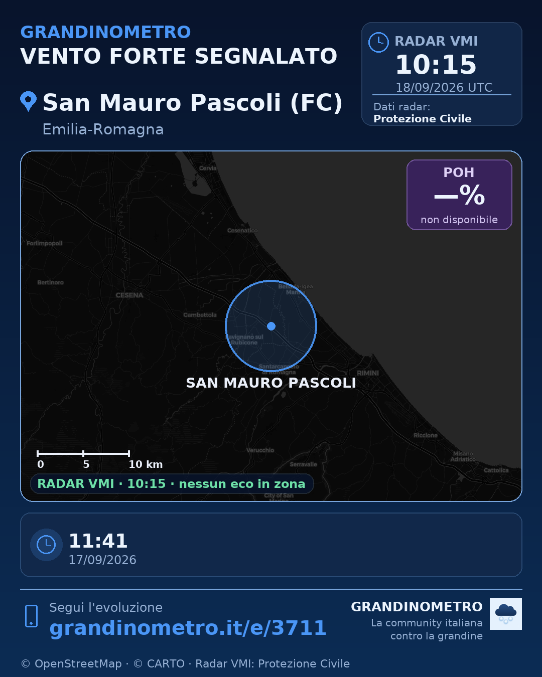 Mappa dell'evento: vento forte a San Mauro Pascoli (FC)