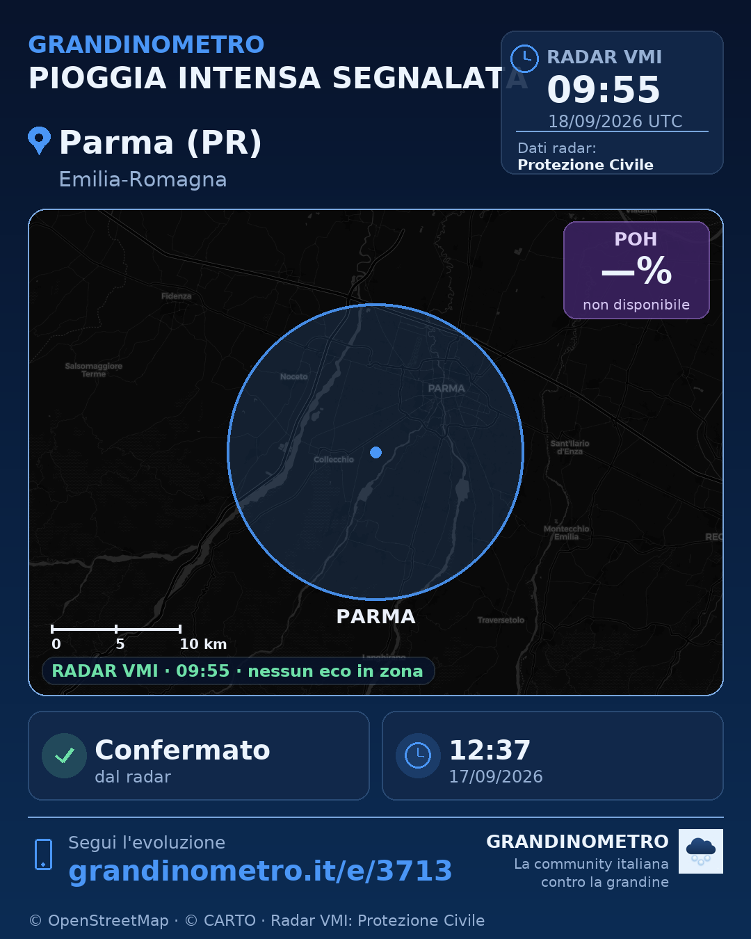 Mappa dell'evento: pioggia intensa a Parma (PR)