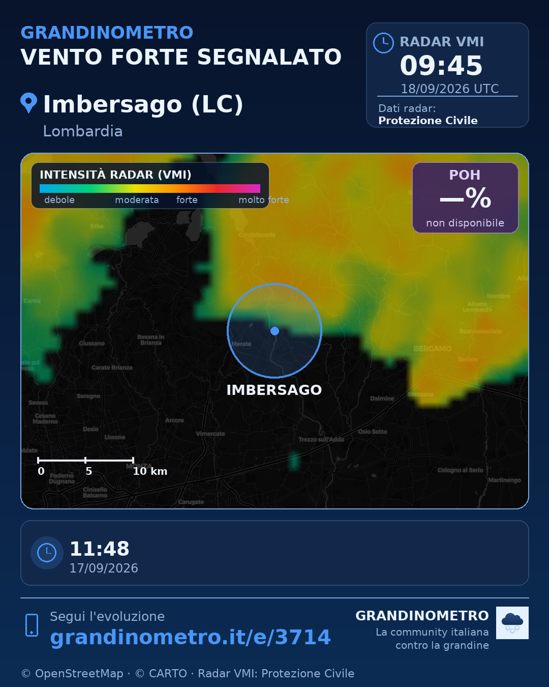 Mappa dell'evento: vento forte a Imbersago (LC)
