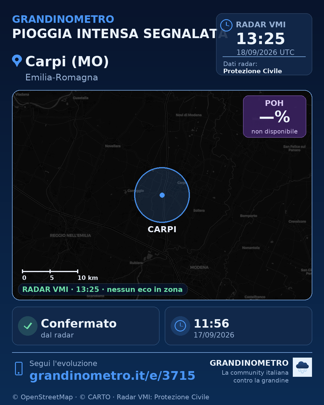 Mappa dell'evento: pioggia intensa a Carpi (MO)