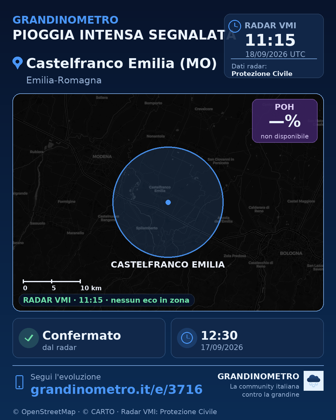 Mappa dell'evento: pioggia intensa a Castelfranco Emilia (MO)