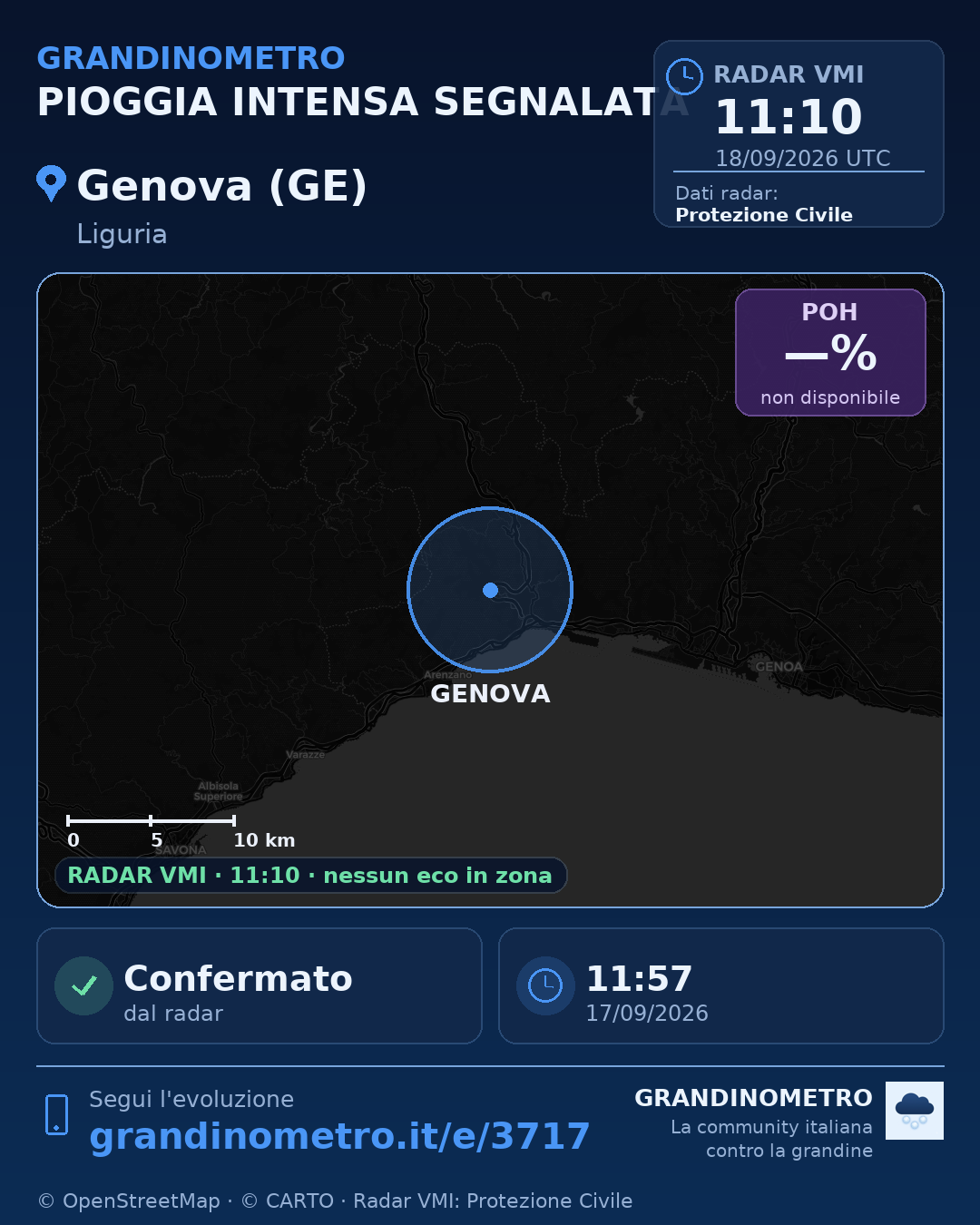 Mappa dell'evento: pioggia intensa a Genova (GE)