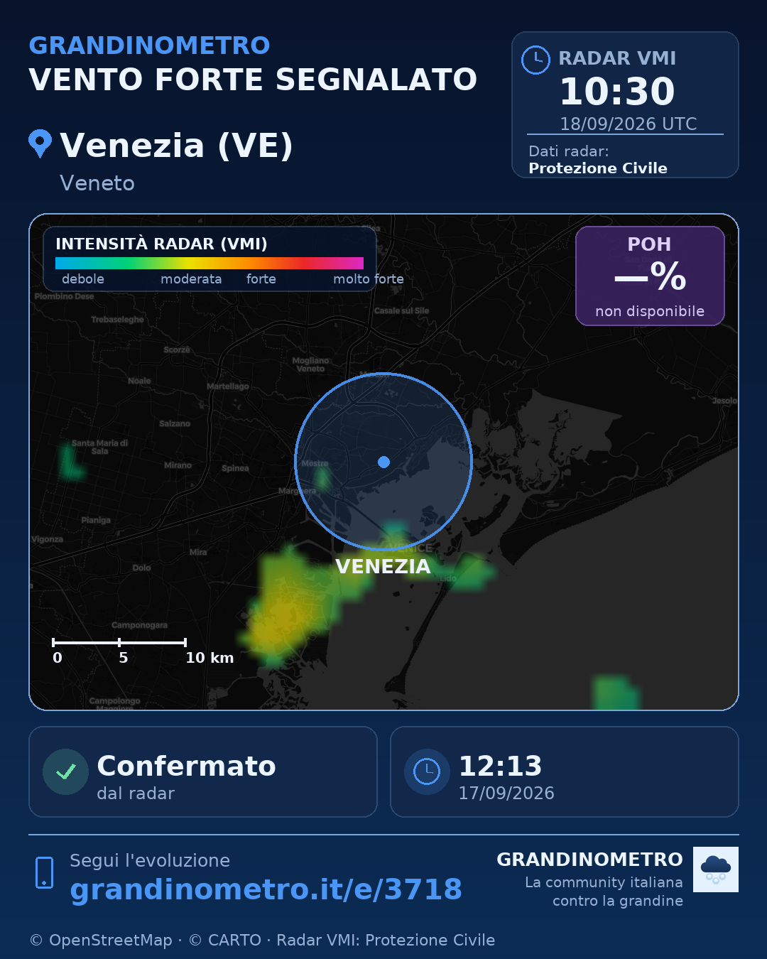 Mappa dell'evento: vento forte a Venezia (VE)