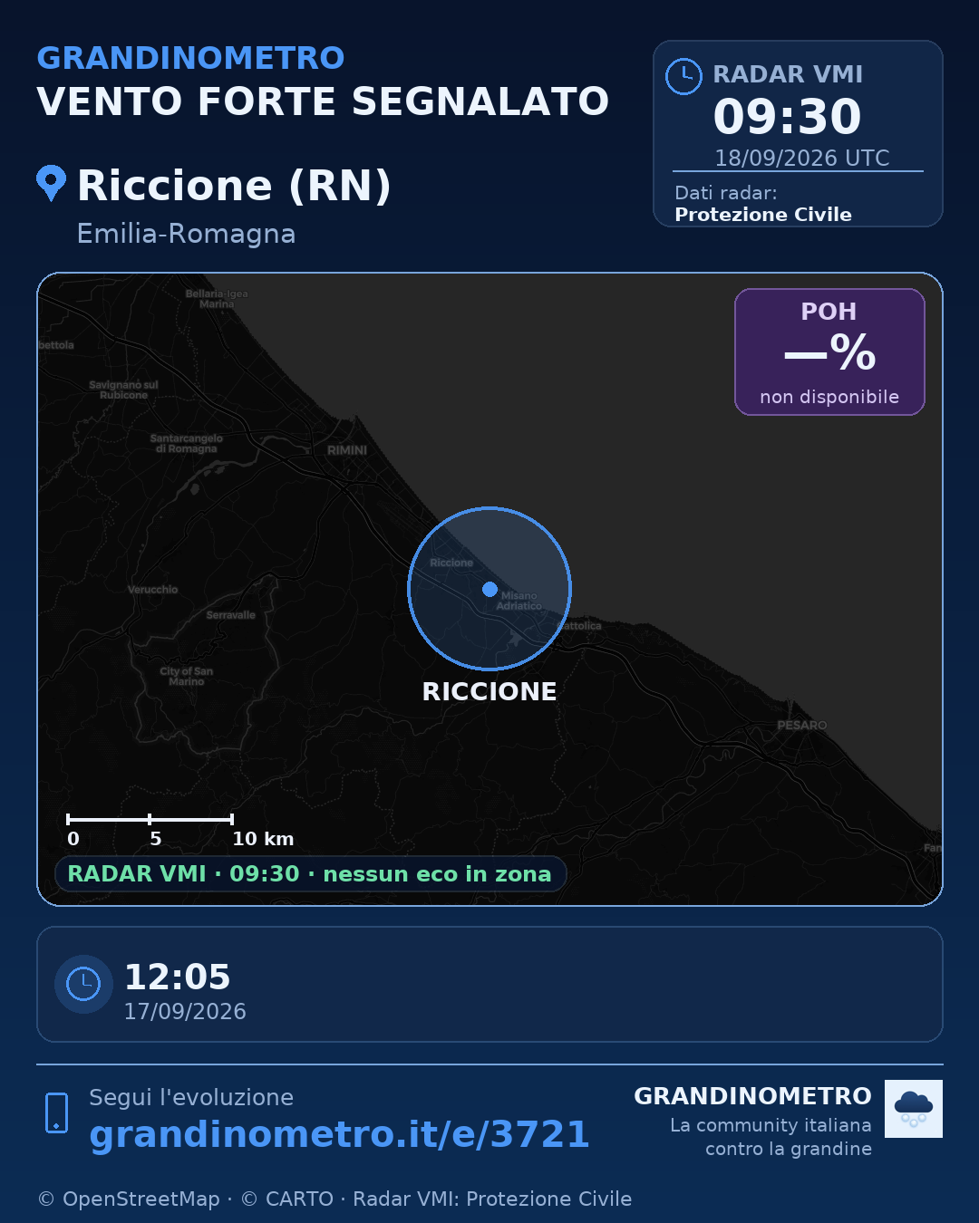 Mappa dell'evento: vento forte a Riccione (RN)