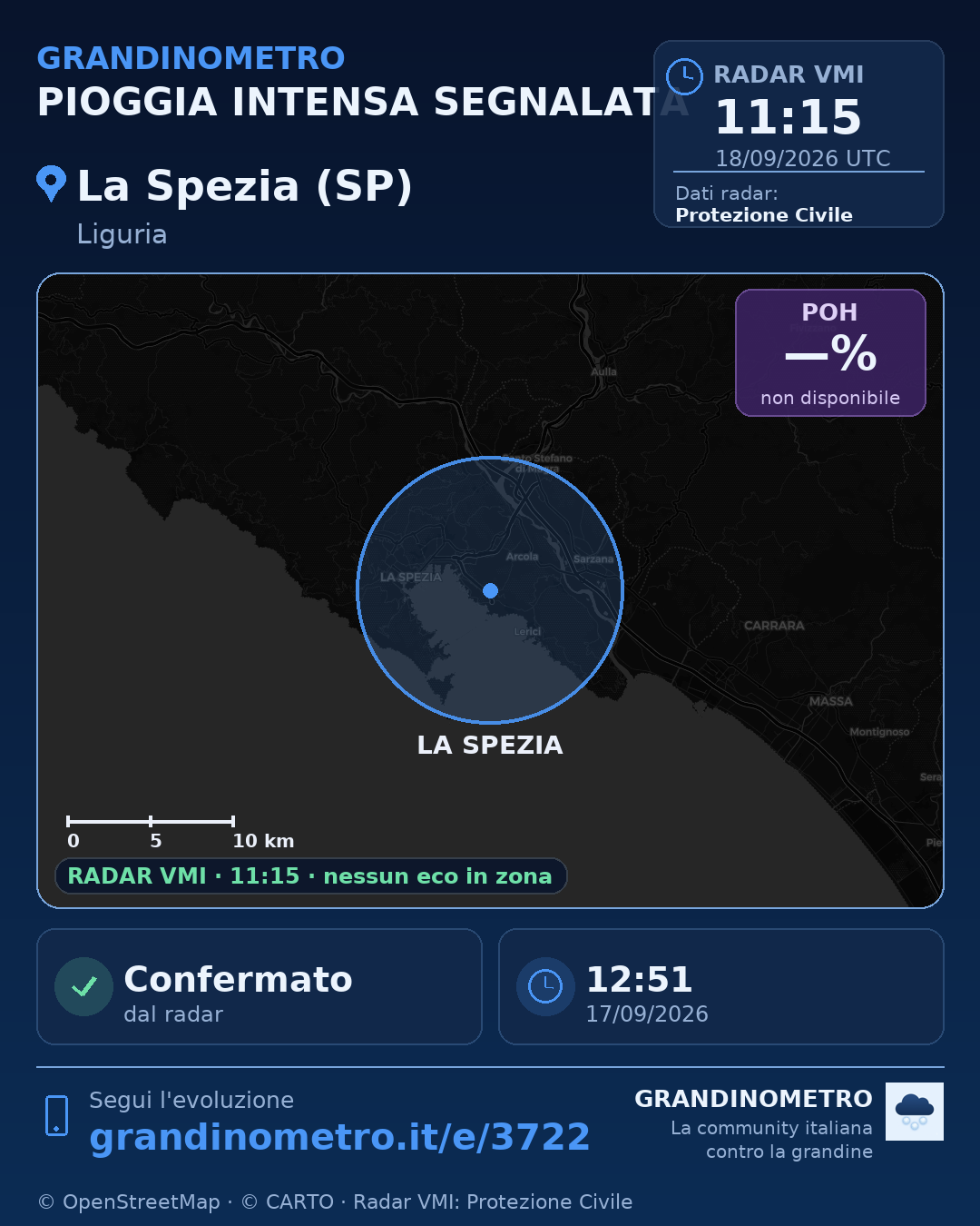 Mappa dell'evento: pioggia intensa a La Spezia (SP)