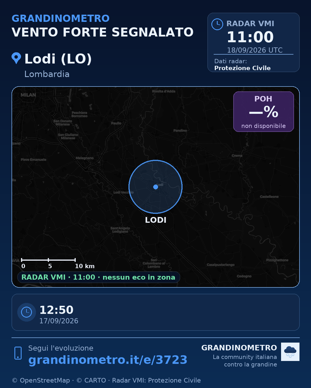 Mappa dell'evento: vento forte a Lodi (LO)