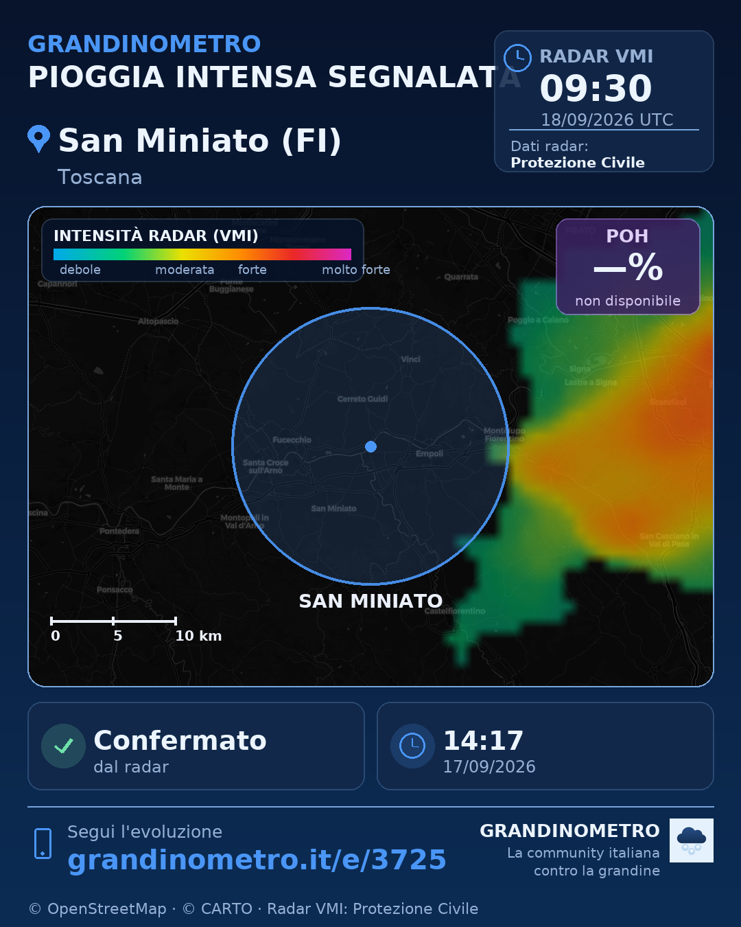 Mappa dell'evento: pioggia intensa a San Miniato (FI)